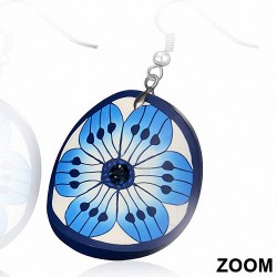 Alliage de Fimo / Polymer forme de cercle de fleurs boucles d'oreilles avec crochet goutte bleu