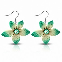 Boucles d'oreilles pendantes en forme de fleur en alliage de fimo / argile polymère à la mode (paire) - FEM429