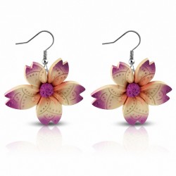Boucles d'oreilles pendantes en forme de fleur en alliage de fimo / argile polymère à la mode (paire) - FEM431