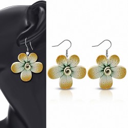 Boucles d'oreilles pendantes en forme de goutte de fleur de fimo / argile polymère à la mode en alliage (paire) - FEM433