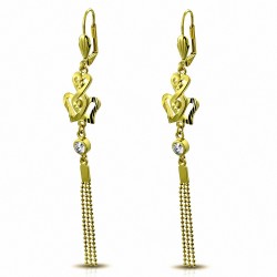 Boucles d'oreille dormeuses à pampilles fantaisie papillon  en plaqué de couleur de cuivre doré avec CZ clair (paire)