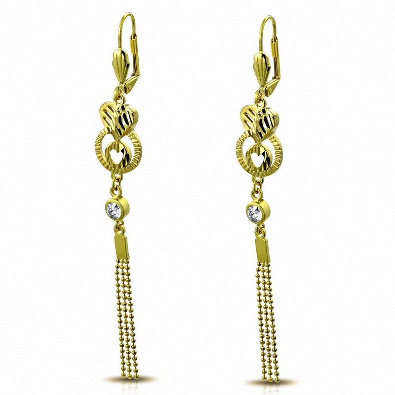 Boucles d'oreilles fantaisie en argent plaqué de couleur fantaisie avec cœur en forme de cuivre doré et de cristaux CZ (paire)