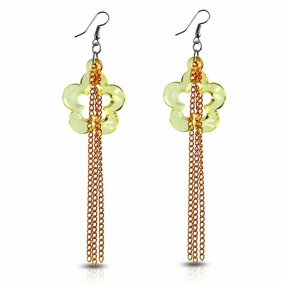 Boucles d'oreilles avec crochet en alliage et résine orange à la mode et à la fleur (paire)