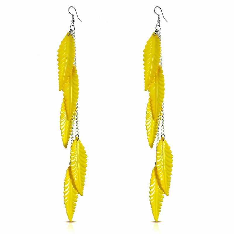 Alliage Fashion & Résine Jaune Feuilles Long Drop Slinky Hook Boucles d'oreilles (paire)