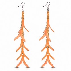 Alliage & Résine Fantaisie Feuilles Fantaisie Orange Long Drop Slinky Hook (paire)