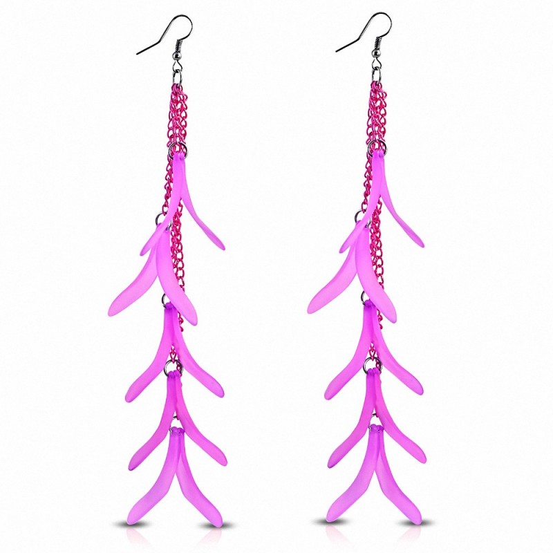 Alliage & Résine Fantaisie Feuilles Fantaisie Rose Long Drop Drop Slinky Hook (paire)