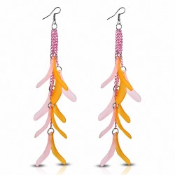 Alliage Fashion & Résine Rose & Orange Fantaisie Feuilles Long Drop Slinky Hook Boucles d'oreilles (paire)