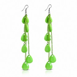 Alliage & Résine Vert Teardrop Slinky Long Drop Boucles d'oreilles crochet (paire)