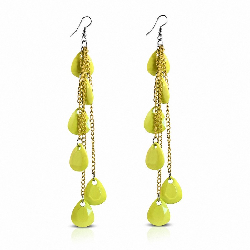 Alliage & Résine Jaune Teardrop Slinky Long Drop Boucles d'oreilles crochet (paire)