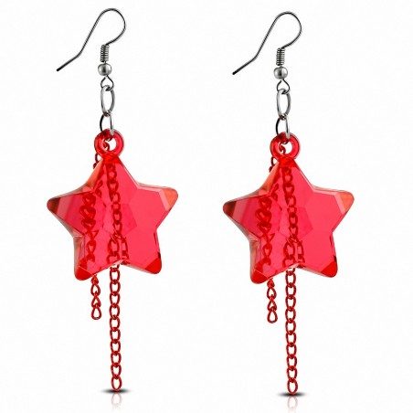 Boucles d'oreilles à crochets en alliage de verre et étoiles en verre rouge à la mode (paire)