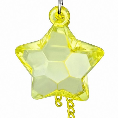 Boucles d'oreilles à crochets longs en alliage et verre jaune et étoiles jaunes (paire)