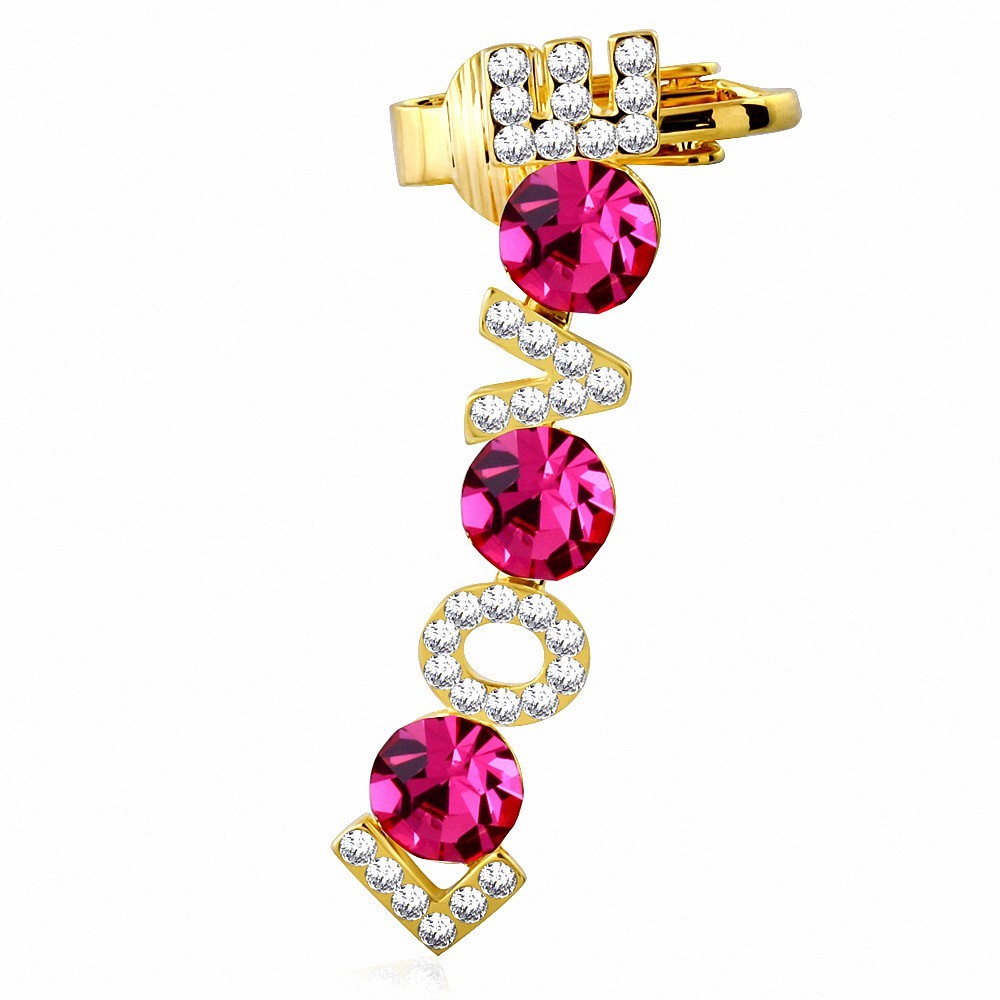 Boucle d'oreille punk wrap transparent et rose CZ (1 pièce)