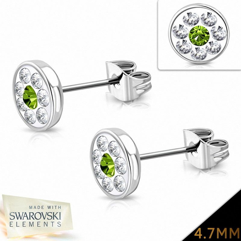 4.7mm | Boucles d'oreilles à boutons et pavé de fleurs en acier inoxydable avec cristaux de   (cristaux clairs et péridots)