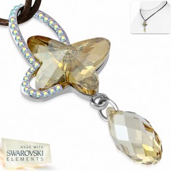 Alliage avec placage à l'or blanc et collier de charm en forme de larme avec papillon fantaisie et cristaux de topaze pâle