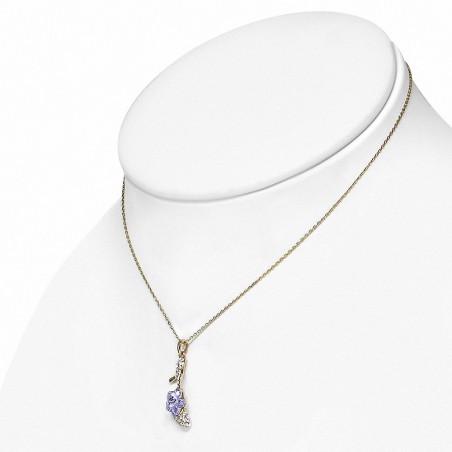 Alliage avec collier en doré et fleur avec pendentif talon haut pour dame et cristaux