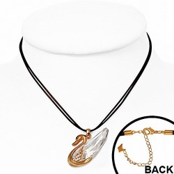 collier de cordon avec cordon en forme de larme à facettes avec cygne et cristaux
