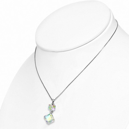 Alliage avec collier doré blanc avec breloque cube Cristaux de