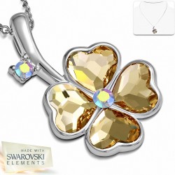 Alliage avec collier en doré blanc avec pendentif coeur à motif de fleur de Shamrock et de cristaux  à 2 tons