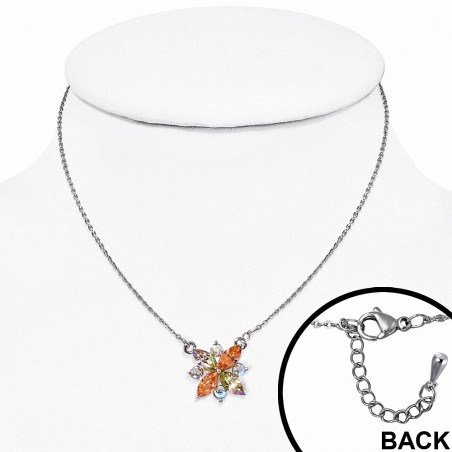 Alliage collier de charm de fleur doré blanc avec cristaux colorés de