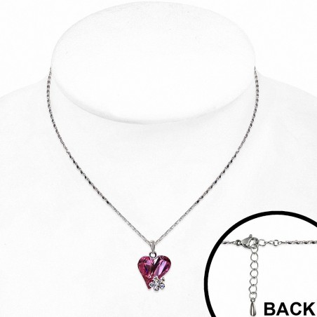 Alliage avec collier de charm en forme de coeur avec coeur en or blanc doré avec cristaux de Rose