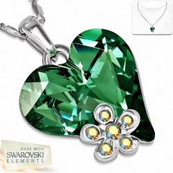 Alliage avec collier de charm en forme de coeur avec coeur en or blanc doré avec cristaux de   émeraude