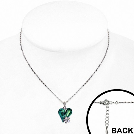Alliage avec collier de charm en forme de coeur avec coeur en or blanc doré avec cristaux de   émeraude