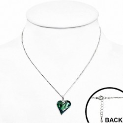 Collier avec pendentif coeur en alliage doré avec alliage doré blanc avec cristaux de   émeraude