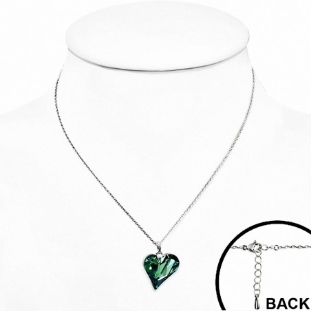 Collier avec pendentif coeur en alliage doré avec alliage doré blanc avec cristaux de   émeraude