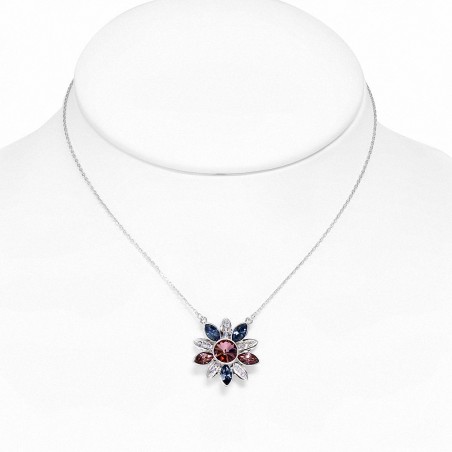 Alliage collier de charm de fleur doré blanc avec cristaux colorés