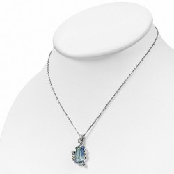 collier à breloque avec ourson et saphir pâle et cristaux