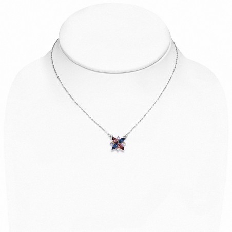Alliage avec collier de charm de fleur doré blanc avec cristaux colorés de
