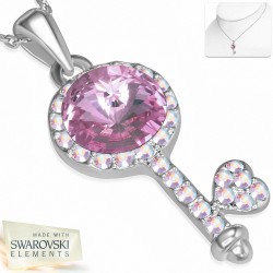 Alliage avec placage à l'or blanc et collier avec pendentif Tiny Key avec cristaux violet   violet