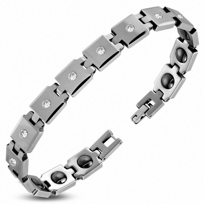 10mm | Bracelet magnétique à maillons panthère en plaqué Burnish en carbure de tungstène avec CZ transparent