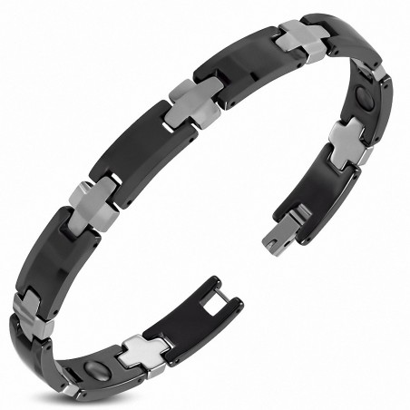 9mm | Bracelet maillon croix en carbure de tungstène 2 tons