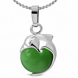 Collier avec pendentif boule  en alliage avec dauphin avec pierre à yeux de chats