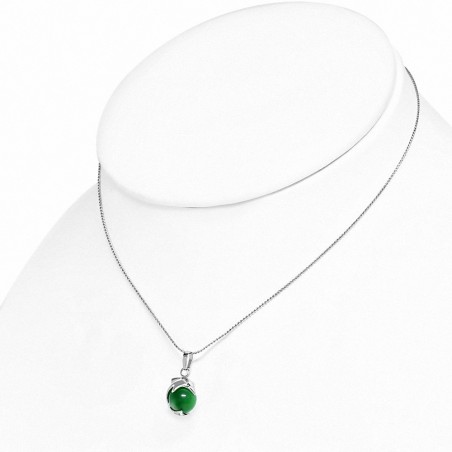 Collier avec pendentif boule  en alliage avec dauphin avec pierre à yeux de chats