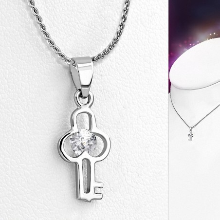 Collier en alliage de mode avec pendentif clé classique en alliage cZ clair