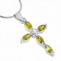 Alliage de mode cristal pendentif croix avec chaîne de fleurs avec Clear & Jonquil CZ