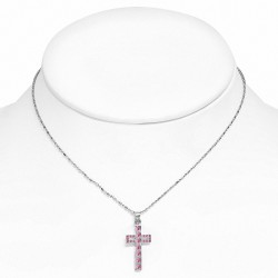 Alliage de cristal fantaisie avec collier en chaîne en forme de croix latine avec Rose Rose CZ