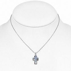 Collier en alliage fantaisie avec chaîne et saphir bleu CZ