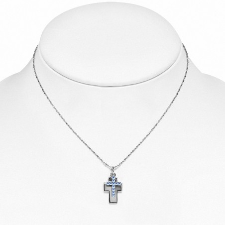 Collier en alliage fantaisie avec chaîne et saphir bleu CZ