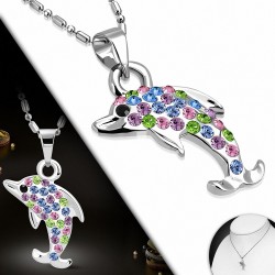 Collier en alliage fantaisie avec cristal et chaîne en alliage de cristal noir jais et coloré CZ