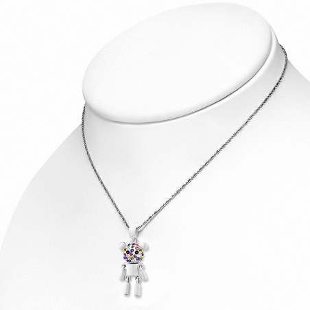 Collier fantaisie en alliage de cristal avec chaîne en alliage de cristal  noir jais et coloré CZ