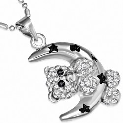 Collier fantaisie en alliage fantaisie avec cristal demi-lune en forme d'étoile avec ourson clair