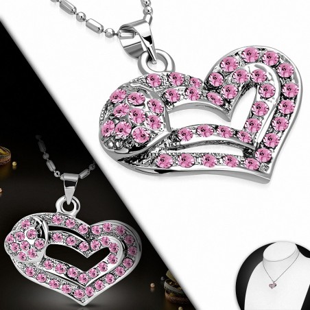 Collier en alliage fantaisie avec pendentif coeur en cristal en alliage fantaisie avec Rose Rose CZ