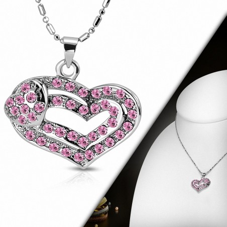 Collier en alliage fantaisie avec pendentif coeur en cristal en alliage fantaisie avec Rose Rose CZ