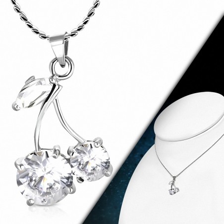 Collier chaîne en alliage à la mode avec cerises et cristaux transparents