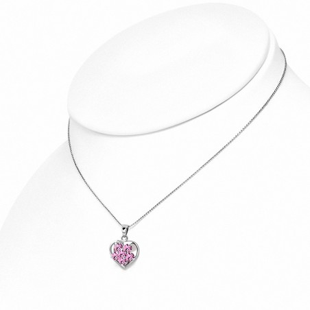Alliage de mode cristal fleur ouverte collier coeur amour charm chaîne  rose rose CZ