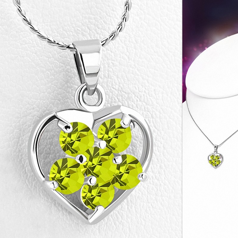Alliage de mode cristal fleur ouverte collier coeur amour charm chaîne  topaze CZ