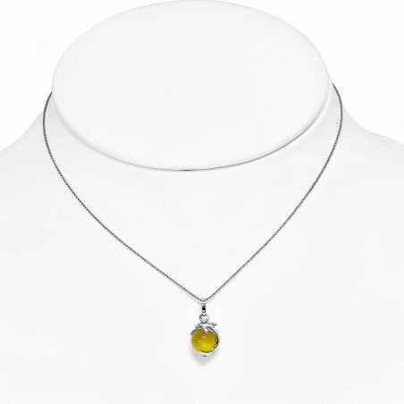 Collier chaîne en alliage de charm avec boule de filature pour dauphin avec pierre brune aux yeux de chats